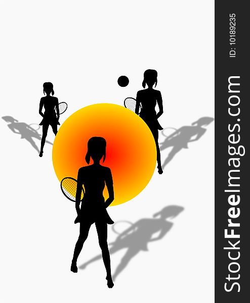Abstract image of three toys play tennis. Graphics.