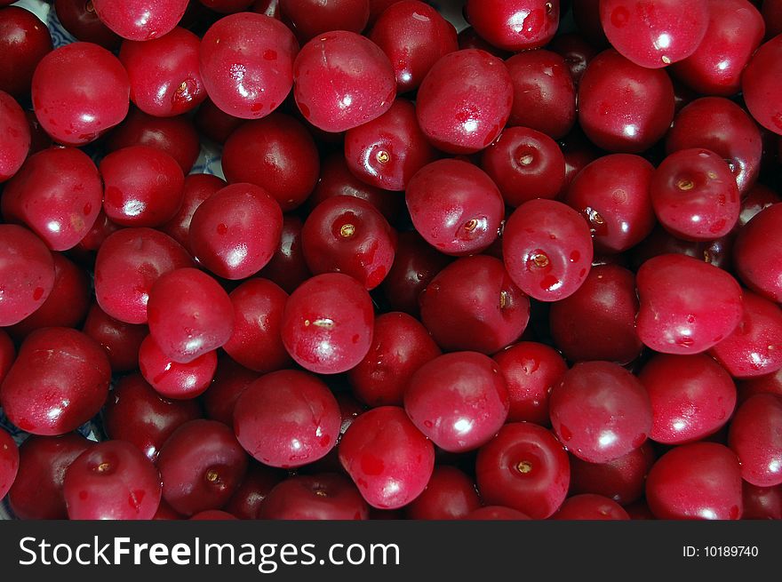 A bunch of red cherries. A bunch of red cherries.