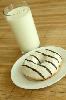 Breakfast. Glass Of Milk And Donut. Stock Photos Breakfast. Glass Of Milk And Donut. Stock Photos
