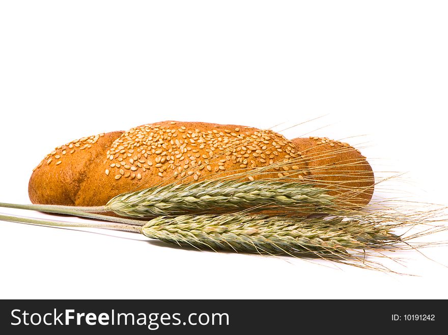 Single Fresh Bun And Ears Of Wheat