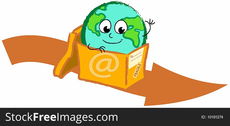 A vector illustration of a stylized earth in a mailing box. A vector illustration of a stylized earth in a mailing box.