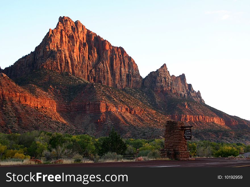 Red mountain at sunset in Zion National Park - USA