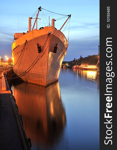 Night shot of old ship in harbor