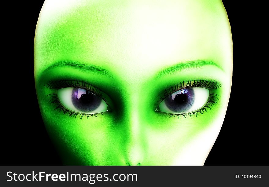 Close up of a pair of alien eyes.