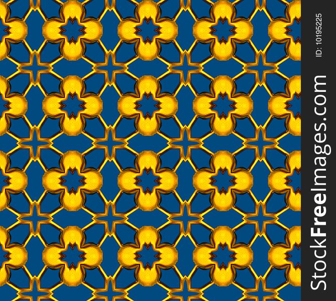 Seamless tiling pattern of shiny gold on a dark blue background. Seamless tiling pattern of shiny gold on a dark blue background
