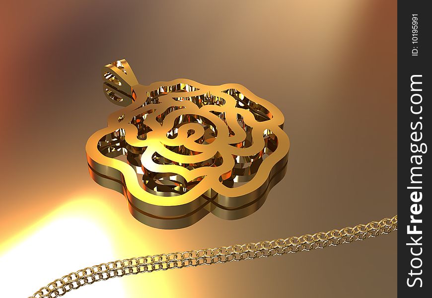 18K Gold Rose Pendant - 3D Photorealistic