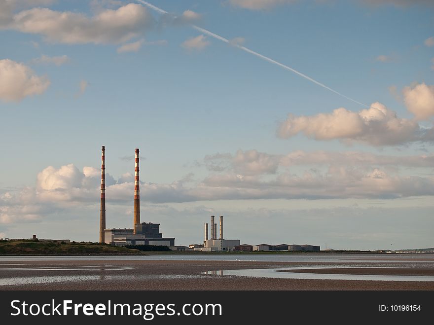 Poolberg power station in Dublin with two chimneys. Poolberg power station in Dublin with two chimneys