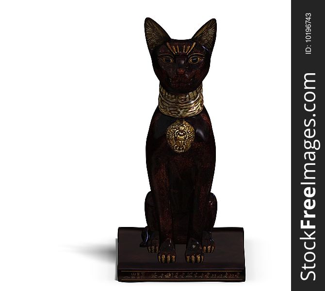Rendering of the egyp cat statue bast with Clipping Path and shadow over white. Rendering of the egyp cat statue bast with Clipping Path and shadow over white