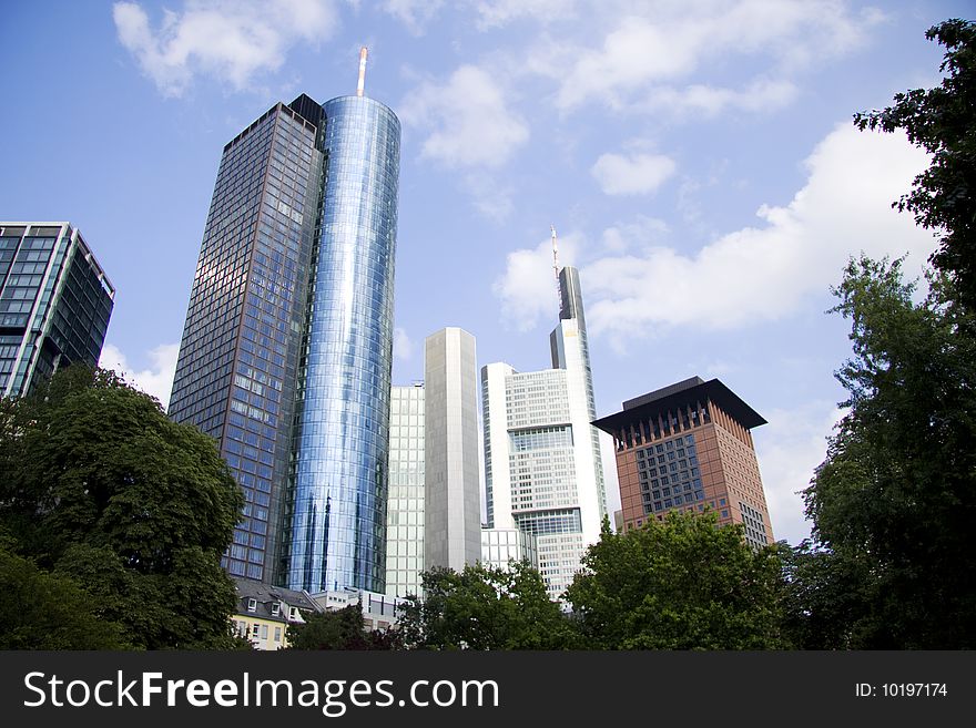 Skyline in Frankfurt viewed from the park. Skyline in Frankfurt viewed from the park