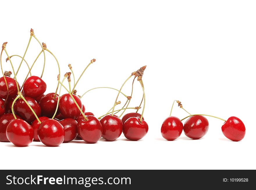 Red cherries on white background. Red cherries on white background