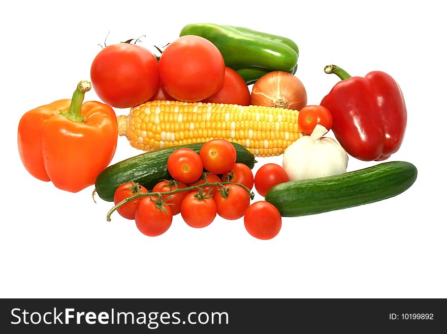 Various vegetables isolated on white background.