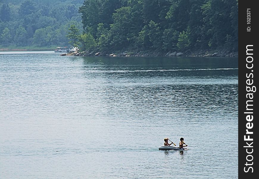 Two boys on raft