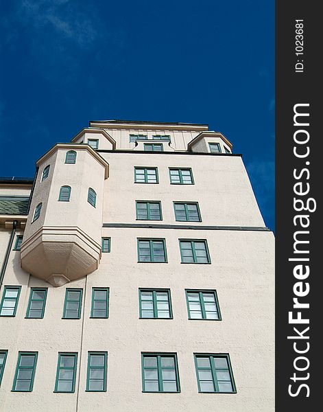 Old style office building seen from a low perspective. Oslo, Norway.