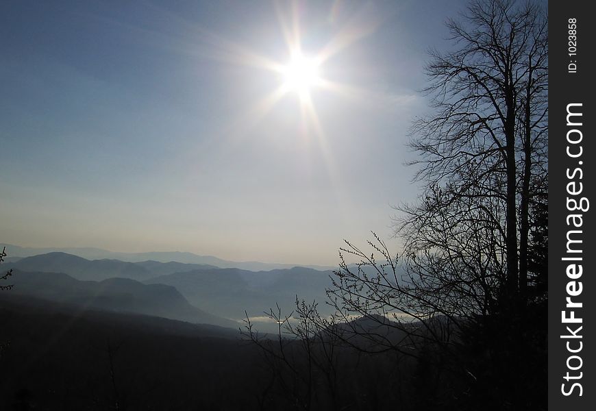 Sun and panorama Caucasus mountain. Sun and panorama Caucasus mountain