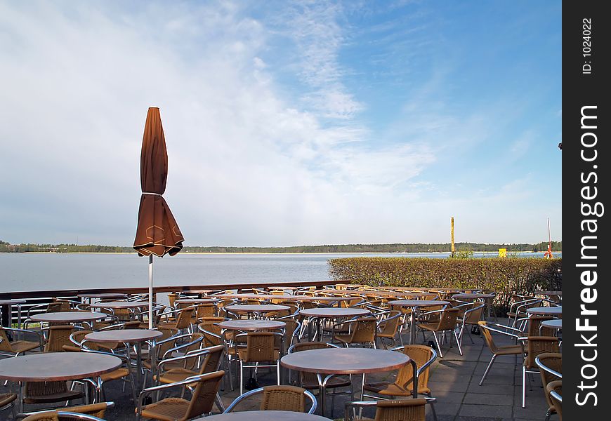 Waiting for customers in cafeteria near the seashore