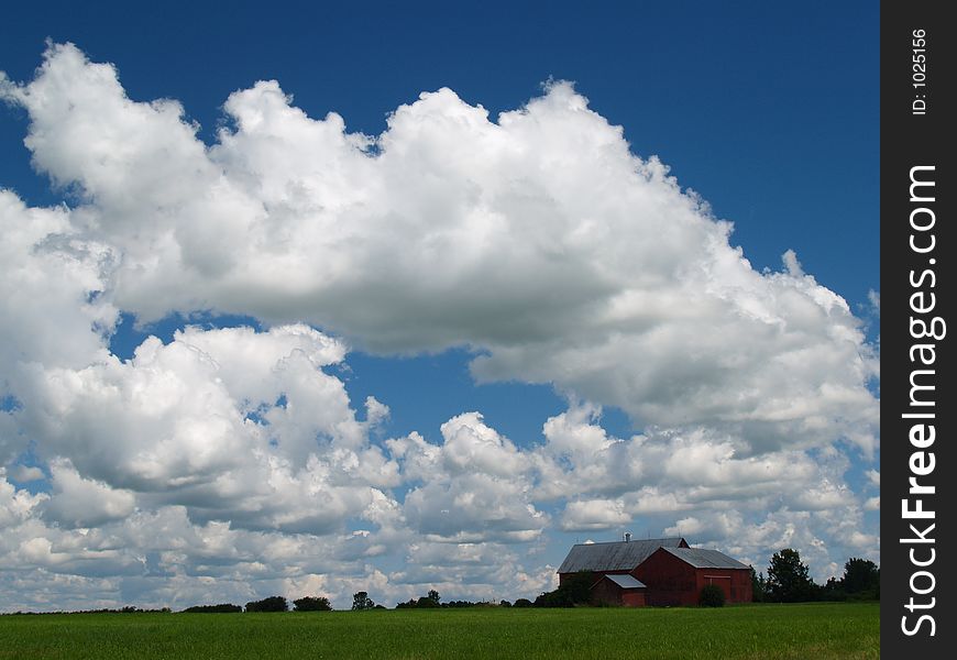 Red Barn, Fluffy Clouds