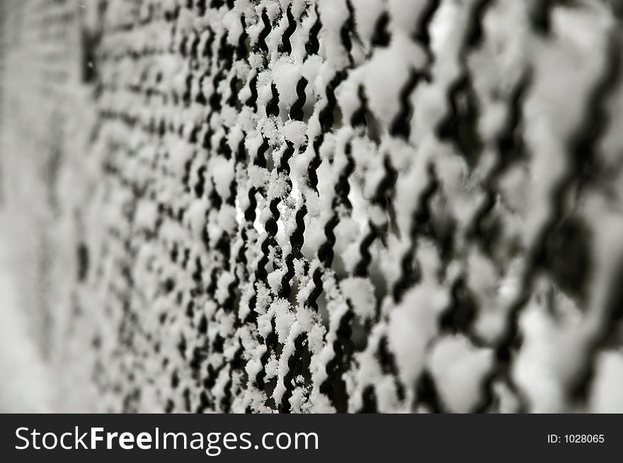 Snow on a fence. Snow on a fence