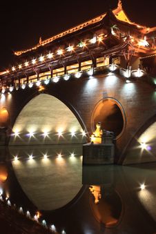 Ancient Chinese Bridge Sparkling At Night Royalty Free Stock Images
