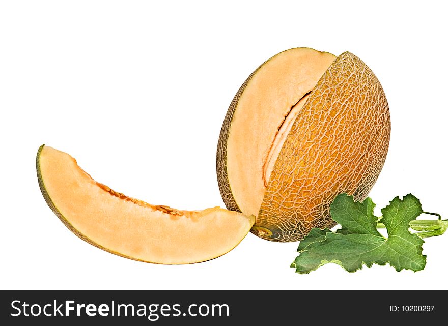 Melon and its segment isolated on white background