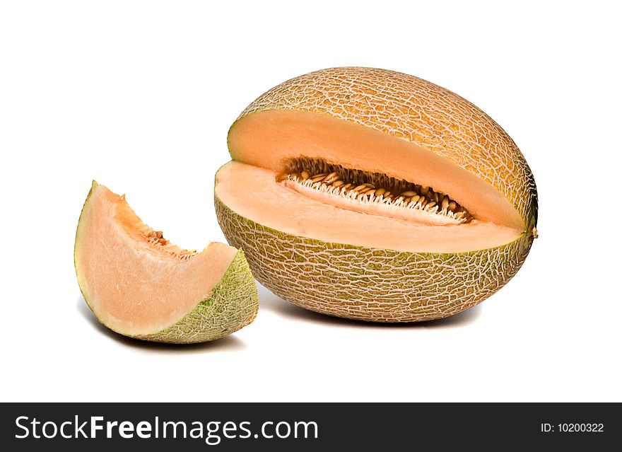 Melon and its segment isolated on white background
