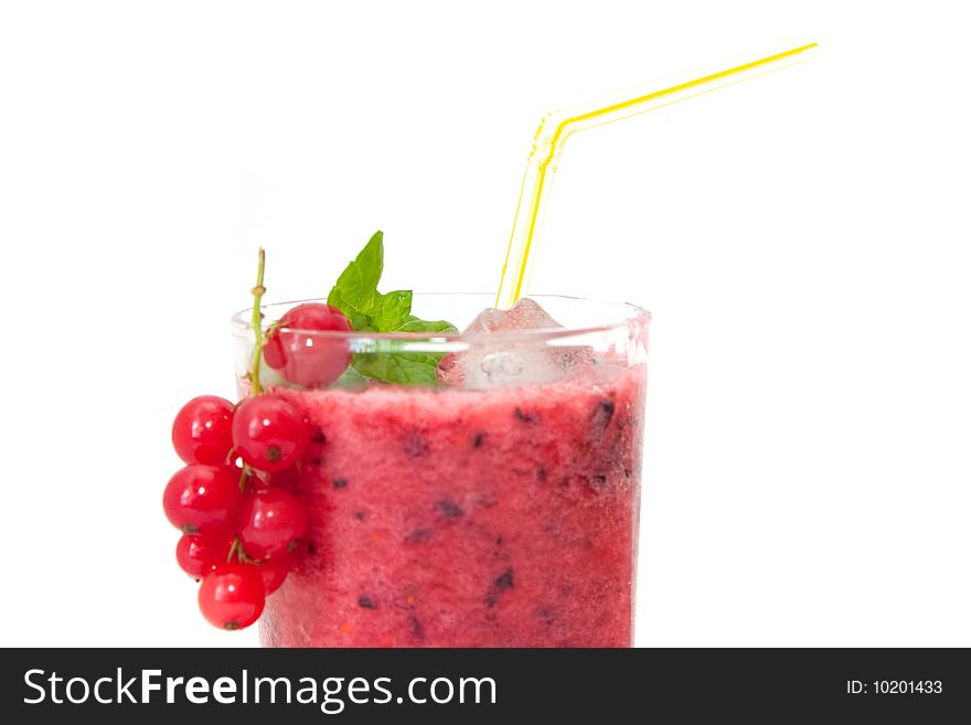 Red and black currants smoothie isolated on white