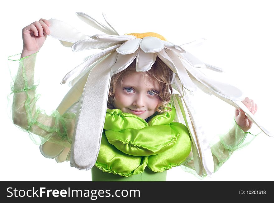 Little beautiful girl in costume camomile