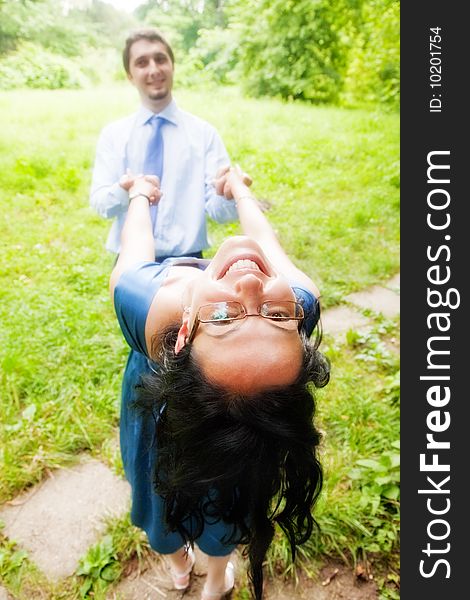 Happy joyful couple having fun outdoor