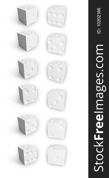 Many white dices isolated on white