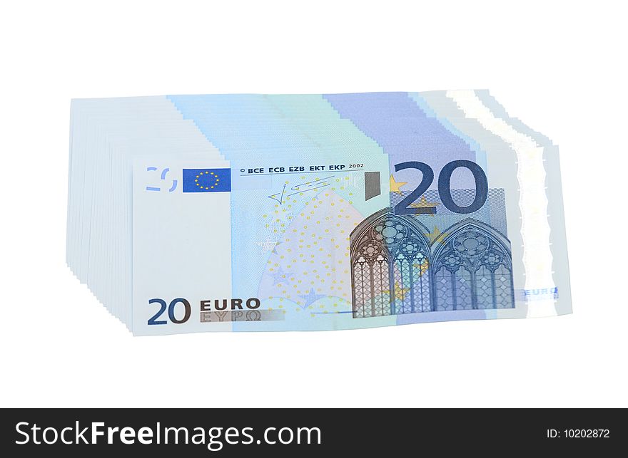 20 Euro banknotes, isolated on white background