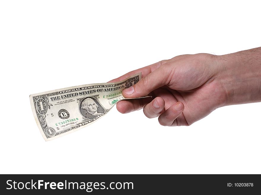 The dollar in ther hand, isolated on white