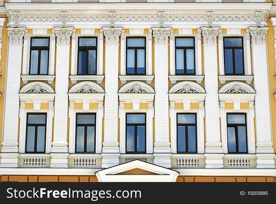 Facade of an old building with windows in Kiev