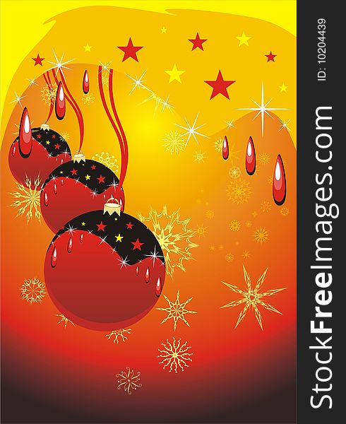 Snowflakes and Christmas balls. Background for card. Vector illustration