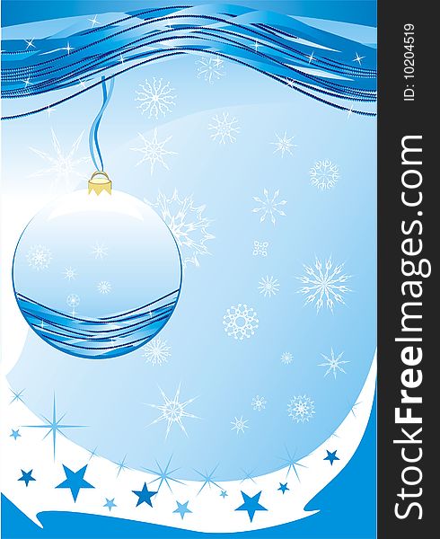 Snowflakes and Christmas ball. Background for card. Vector illustration