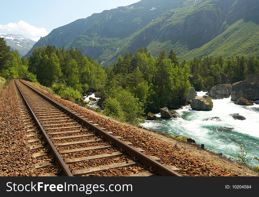 Railway in the mountains on sunny day