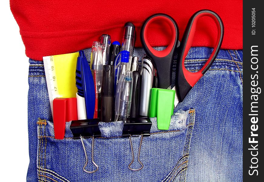 The writing goods in a hip pocket of jeans. The writing goods in a hip pocket of jeans