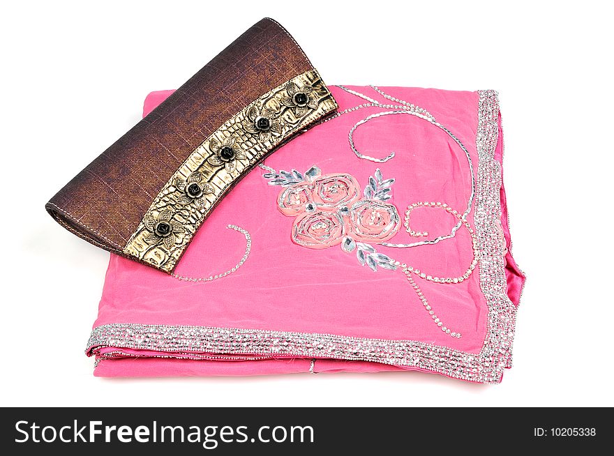 Pink saree with purse