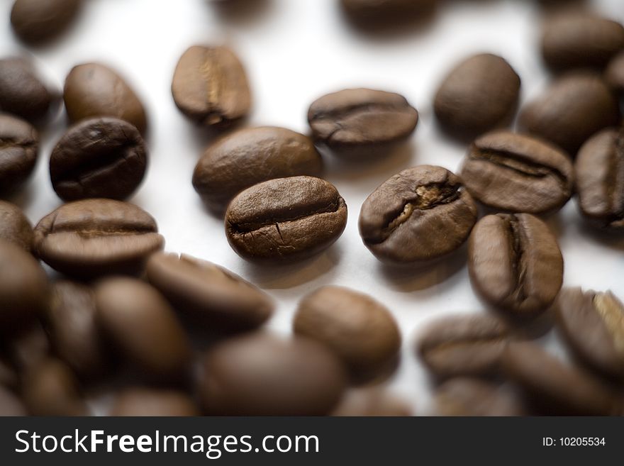 Roasted coffee beans, close-up. Macro.