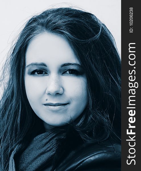 Black and white portrait of young plump woman. Black and white portrait of young plump woman