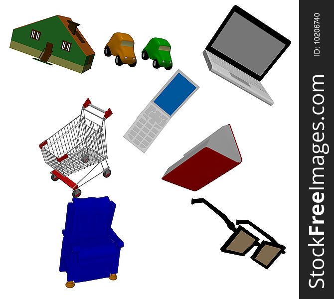 A collection of various objects in 3d. A collection of various objects in 3d