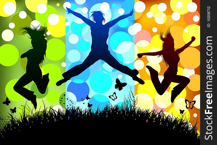 Jumping peoples with nature scene vector
