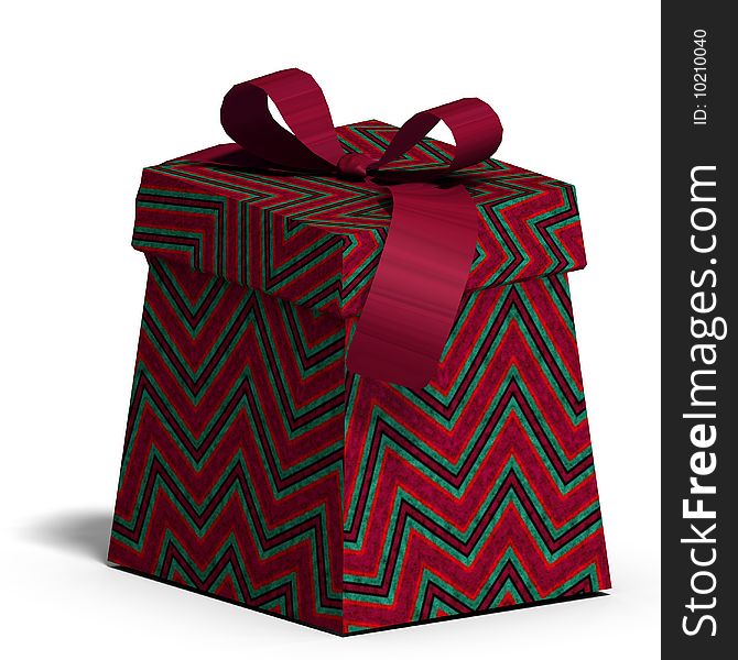 A colorful giftbox with a bow. 3D render with clipping path and shadow over white