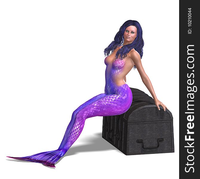Beautiful mermaid. 3D render with clipping path and shadow over white