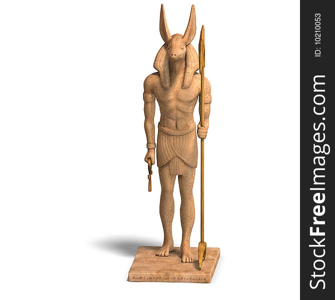 Rendering of anubis statue with Clipping Path ans shadow over white
