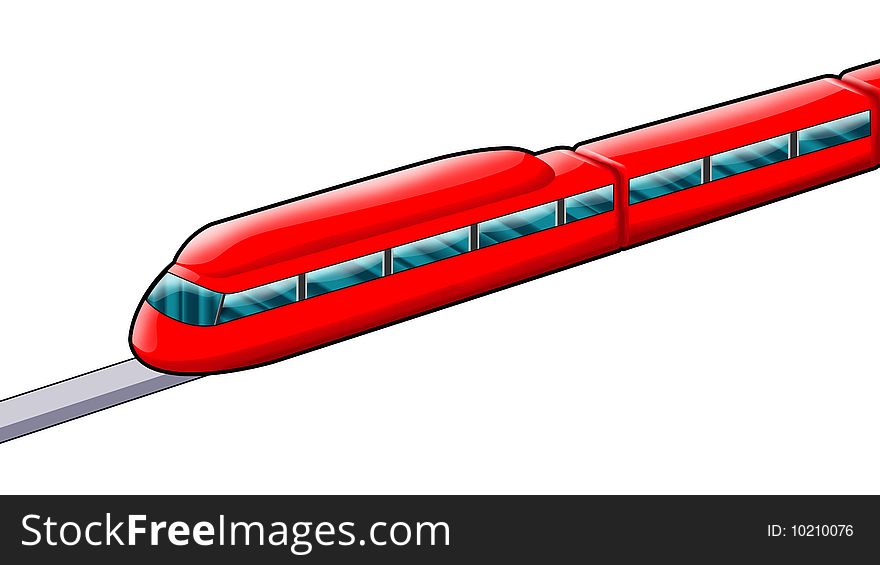 Red monorail train on a white background. Red monorail train on a white background