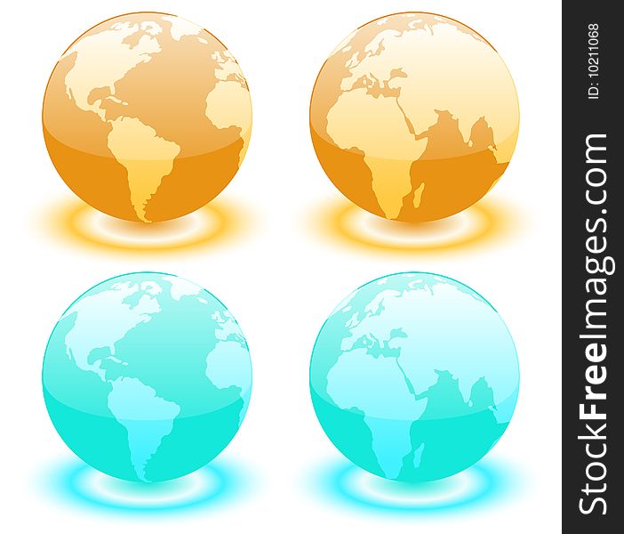 Earth globes over continents. Vector. Earth globes over continents. Vector.