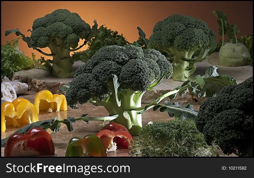 Paprika broccoli and vegetables landscape. Paprika broccoli and vegetables landscape