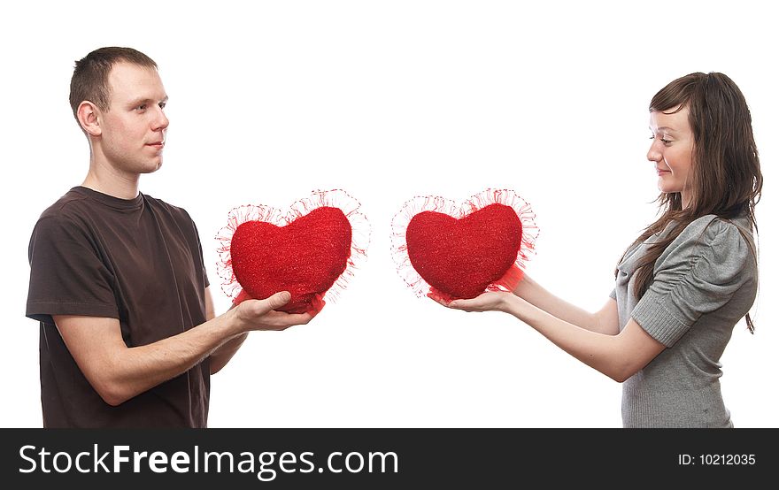 Young man and  young woman on the white background. Young man and  young woman on the white background