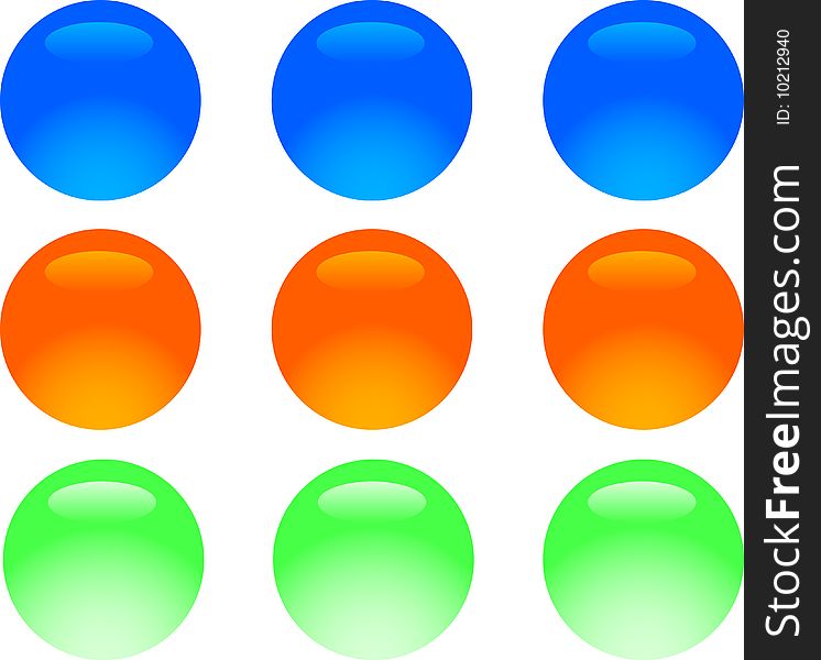 Blue, green and orange balls. Blue, green and orange balls