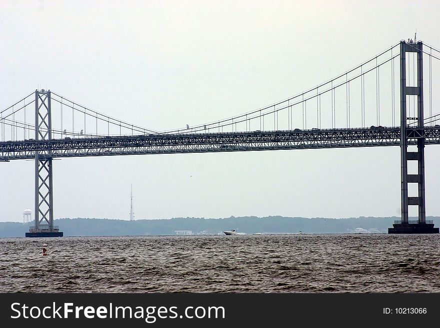 Part of a big suspension bridge over the Chesapeake bay