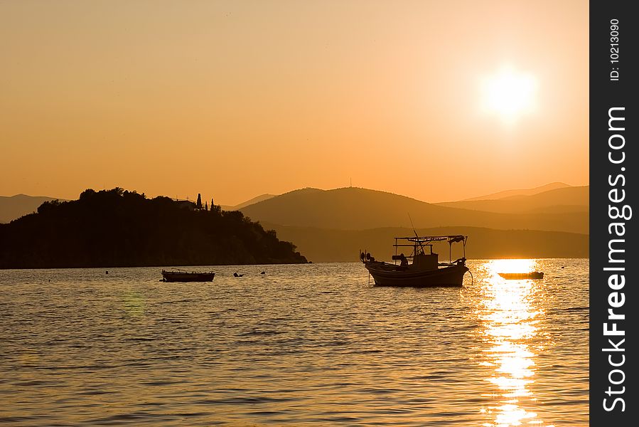 Landscape of an ocean at sunset. Landscape of an ocean at sunset